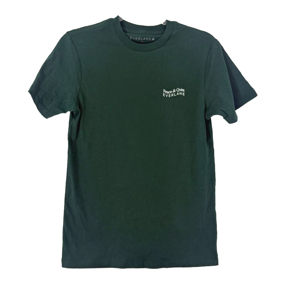 EVERLANE x Peace & Quiet Graphic Logo Tee XS Green Crew Short Sleeve NEW B85